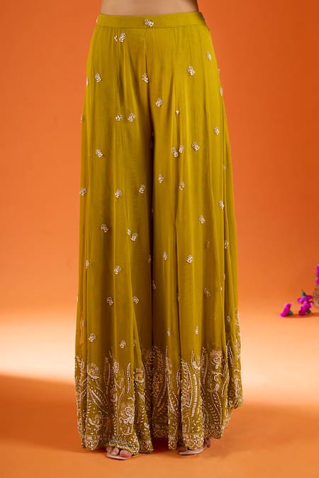 Buy Samyukta Singhania Green Silk Sequins, Zari Square Neck Embroidered Top Sharara Set Online at Aza Fashions Buy_Samyukta Singhania_Green Silk Sequins, Zari Square Neck Embroidered Top Sharara Set _Online_at_Aza_Fashions