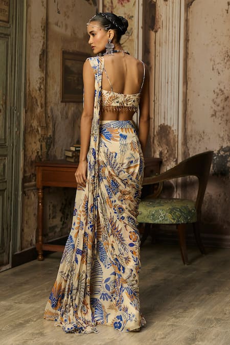 Diyarajvvir Printed Pre-Draped Sharara Saree With Blouse 