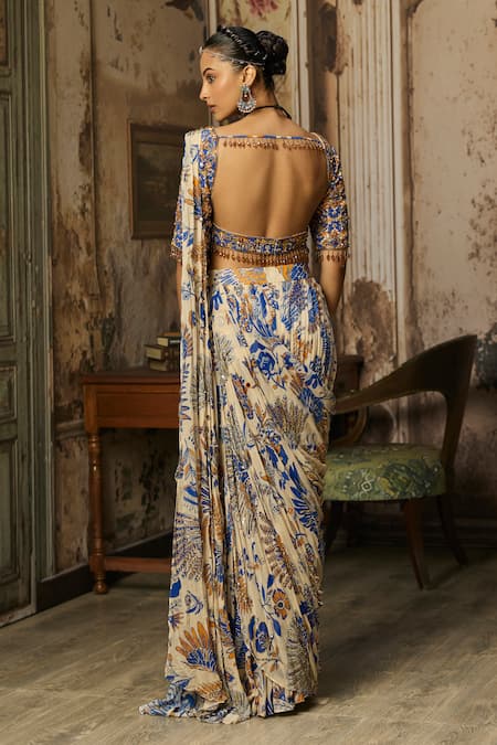 Diyarajvvir Floral Print Draped Sharara Saree With Blouse 