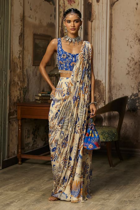Diyarajvvir Printed Draped Sharara Saree With Blouse 