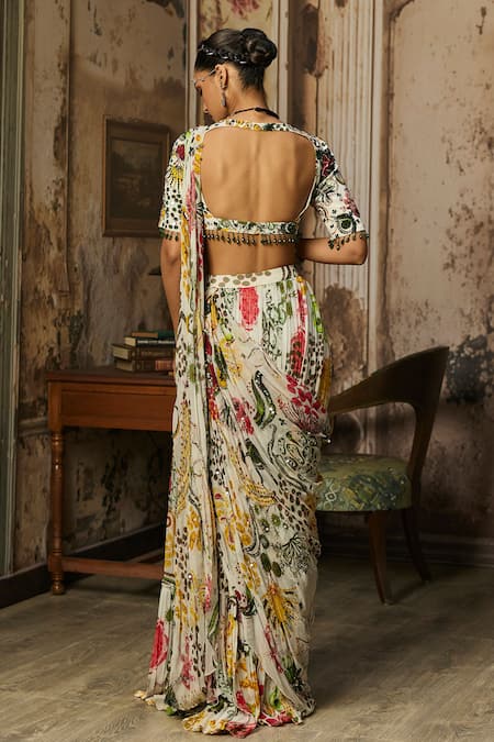 Diyarajvvir Printed Draped Sharara Saree With Blouse 