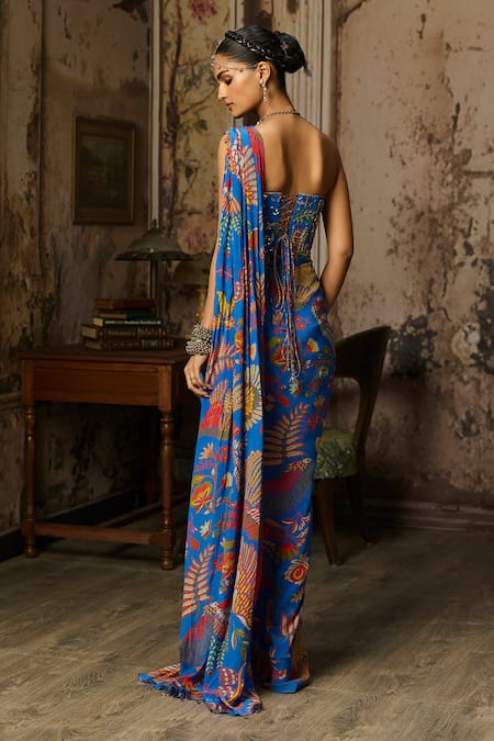 Diyarajvvir Featherfall Printed Pre-Draped Saree With Blouse 