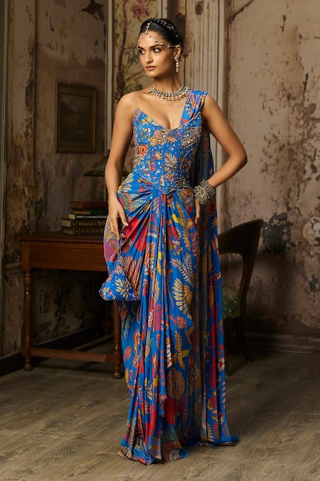 Diyarajvvir Featherfall Printed Pre-Draped Saree With Blouse 