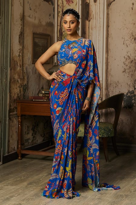 Diyarajvvir Printed Draped Saree & Blouse Set 