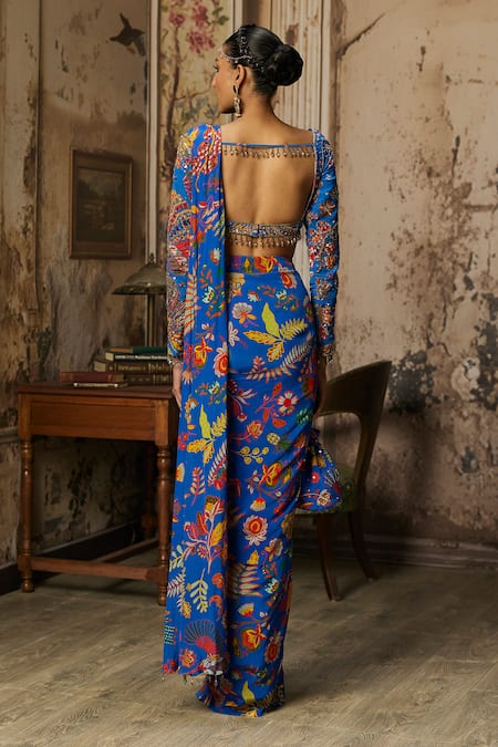Diyarajvvir Floral Print Pant Saree With Blouse 