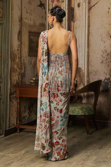 Diyarajvvir Printed Draped Skirt Saree & Blouse Set 