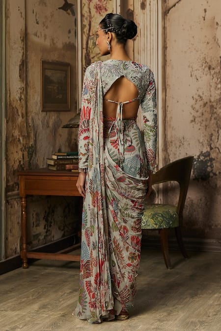 Diyarajvvir Printed Pre-Draped Saree & Blouse Set 