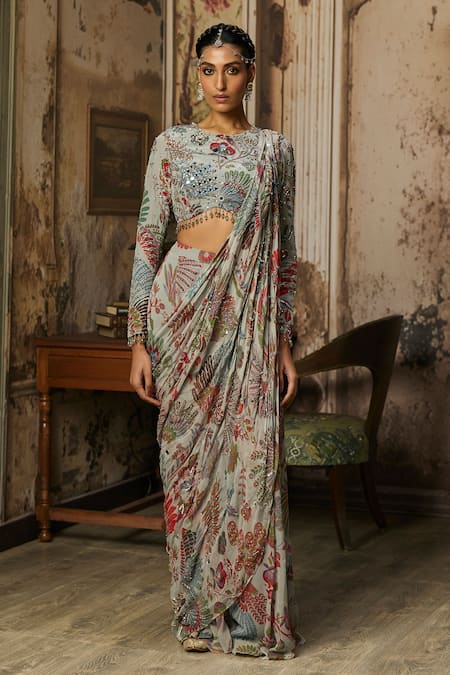 Diyarajvvir Printed Pre-Draped Saree & Blouse Set 