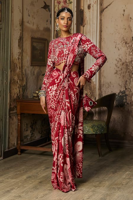 Diyarajvvir Botanical Print Saree With Blouse 