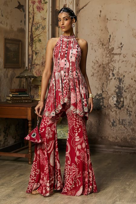 Diyarajvvir Printed Peplum Kurta & Bell Bottom Pant Set 