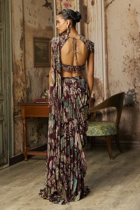 Diyarajvvir Featherfall Print Pre-Draped Saree With Blouse 