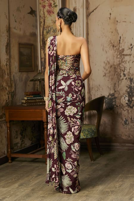 Diyarajvvir Featherfall Printed Corset With Skirt Saree 