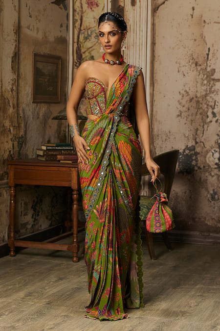 Diyarajvvir Printed Pre-Draped Dhoti Saree With Blouse 