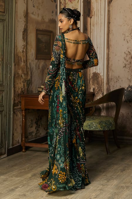 Diyarajvvir Floral Print Pre-Draped Saree With Blouse 