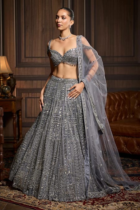 Buy Diyarajvvir Grey Tulle Mirrors, Beads Sweetheart Neck Mirrorwork Lehenga Blouse Set Online at Aza Fashions Buy_Diyarajvvir_Grey Tulle Mirrors, Beads Sweetheart Neck Mirrorwork Lehenga Blouse Set _Online_at_Aza_Fashions