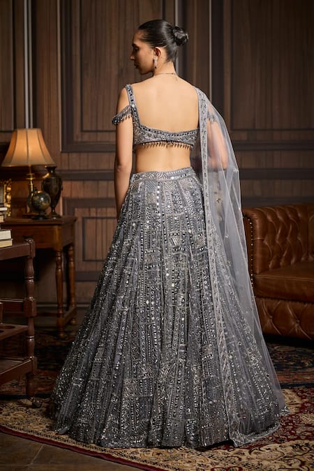 Diyarajvvir Mirrorwork Tulle Lehenga Blouse Set 