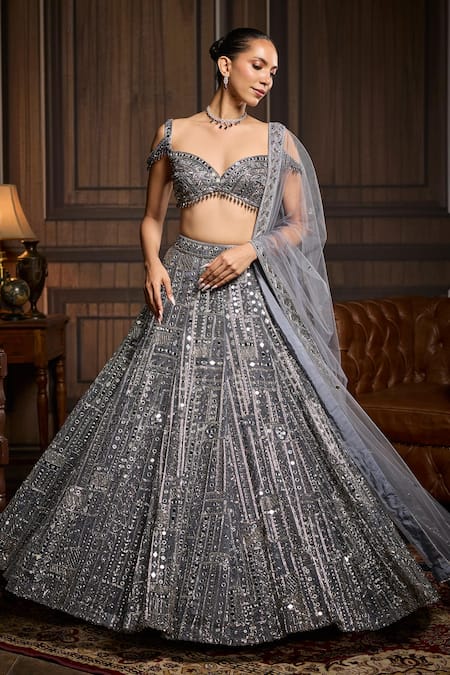 Diyarajvvir Mirrorwork Tulle Lehenga Blouse Set 