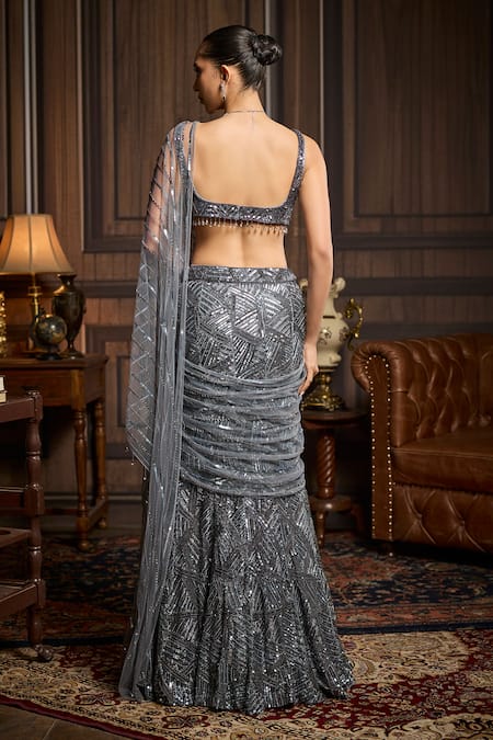 Diyarajvvir Abstract Embellished Pre-Draped Saree & Blouse Set 