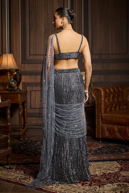 Diyarajvvir Sequin Work Pre-Draped Saree With Bustier 