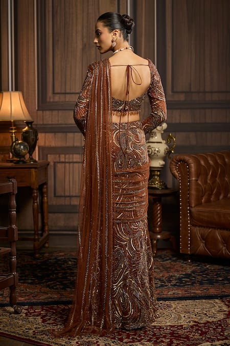 Diyarajvvir Metallic Embellished Pre-Draped Saree & Blouse Set 