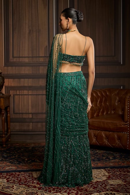 Diyarajvvir Bead Embellished Pre-Draped Saree & Blouse Set 