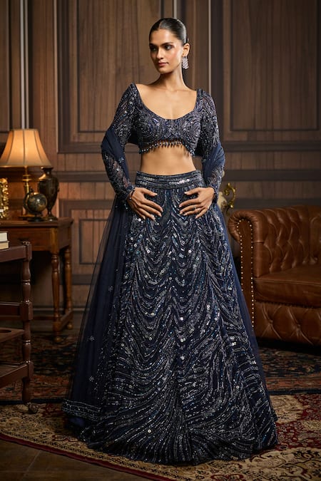 Diyarajvvir Sequin Embellished Tulle Lehenga Set 