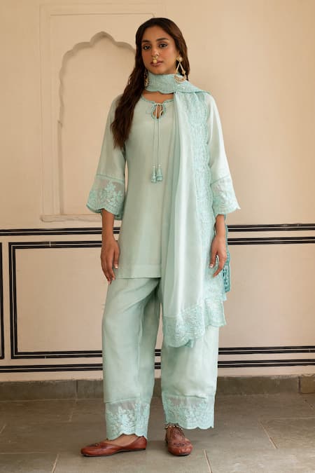 Karaj Jaipur Hand Embroidered Kurta Set 