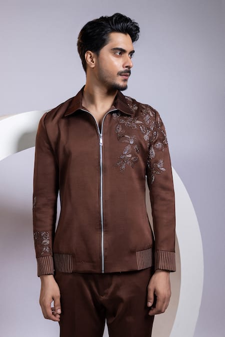 Smriti By Anju Agarwal Cocoa Crest Bomber Jacket 