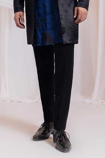Smriti By Anju Agarwal_Blue Satin, Lycra Embroidery, Crystals, Sequins, Midnight Monarch Sherwani Set _Online_at_Aza_Fashions