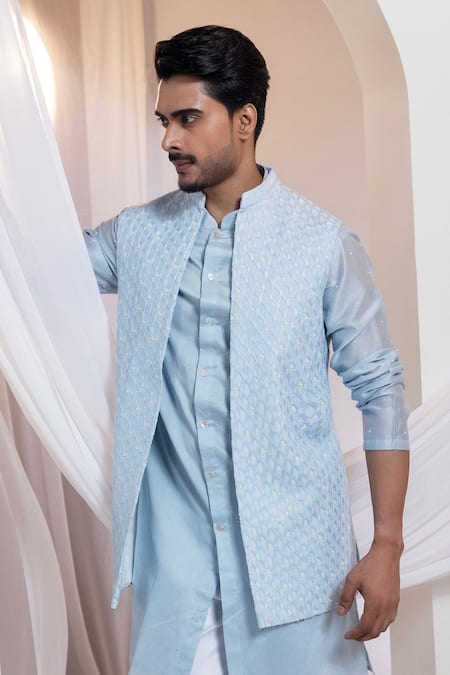 Smriti By Anju Agarwal Skyloom Diamond Pattern Nehru Jacket 