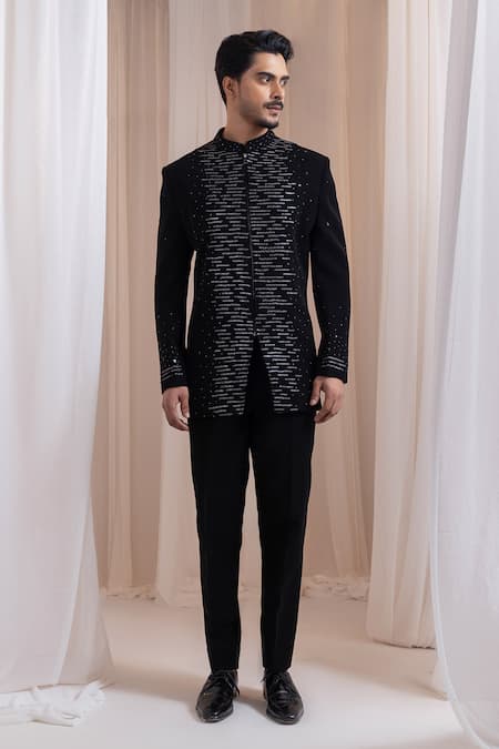 Smriti By Anju Agarwal Treble Twilight Embroidered Bandhgala Set 