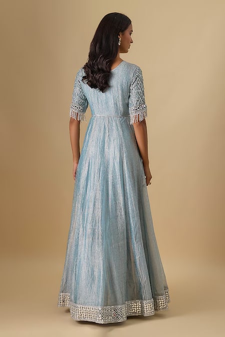 Essay By Sumedha Agrawal Crushed Silk Tissue Anarkali With Dupatta 