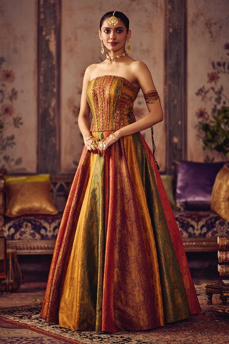 Reeti Arneja Rang Kali Woven Corset & Lehenga Set