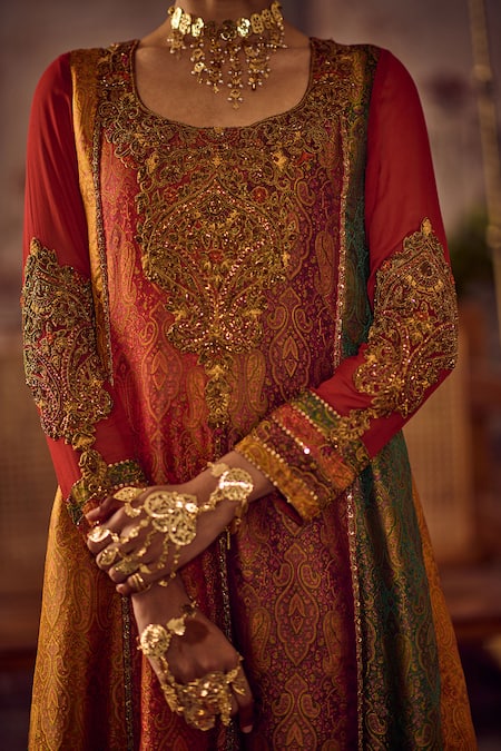 Reeti Arneja_Multi Color Handloom Cotton, Georgette Embroidery, Rang Kali Kurta And Sharara Set _at_Aza_Fashions