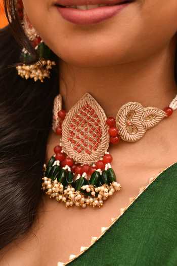 Buy_Around Always_Multi Color Beads, Pearls Saanjh Embellished Jewellery Set _Online_at_Aza_Fashions