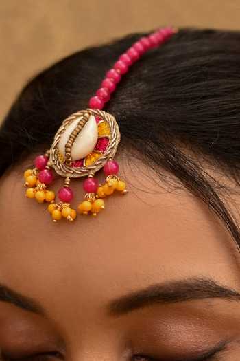 Shop_Around Always_Pink Navya Cowrie Shell Embellished Jewellery Set _Online_at_Aza_Fashions