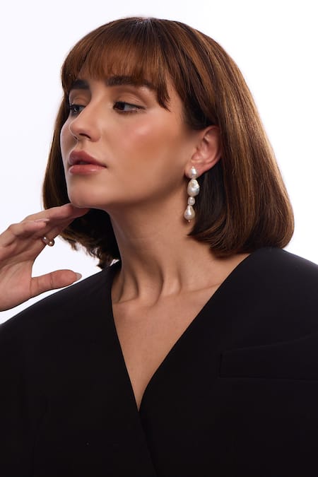 Anaash_White Pearls Baroque Statement Drop Earrings _Online_at_Aza_Fashions