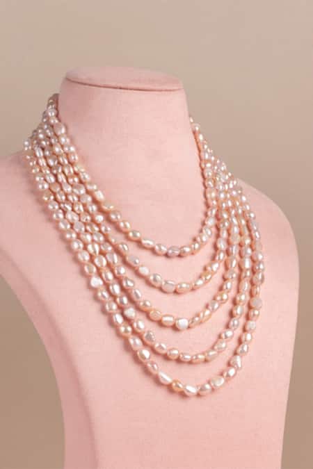 Anaash Layered Pink Baroque Pearl Necklace 