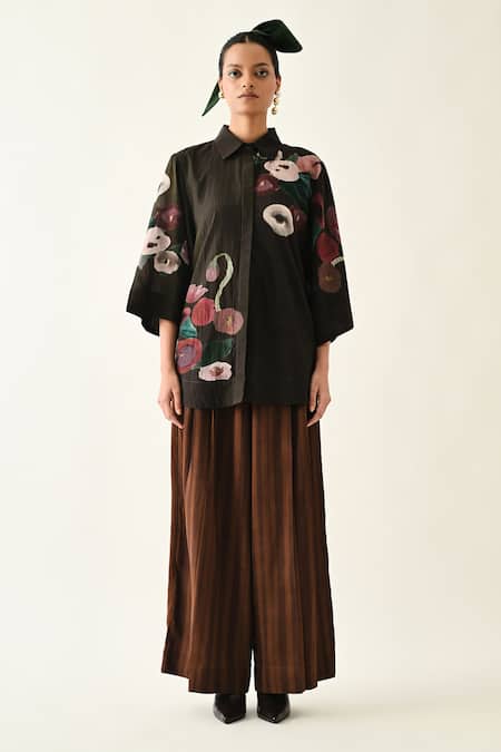 Buy_OFRIDA_Brown Collared Earth Boota Ivy Shirt 