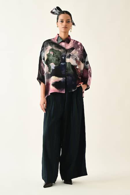 Buy_OFRIDA_Multi Color Collared Twilight Bloom Ae Printed Cotton Shirt _Online_at_Aza_Fashions