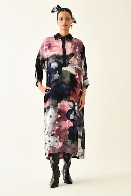 Shop_OFRIDA_Pink Cotton Collared Twilight Bloom Printed Dress _Online_at_Aza_Fashions