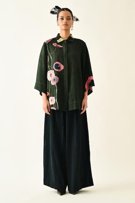 Buy_OFRIDA_Pink Cotton Collared Mossfield Ivy Printed Shirt _Online_at_Aza_Fashions