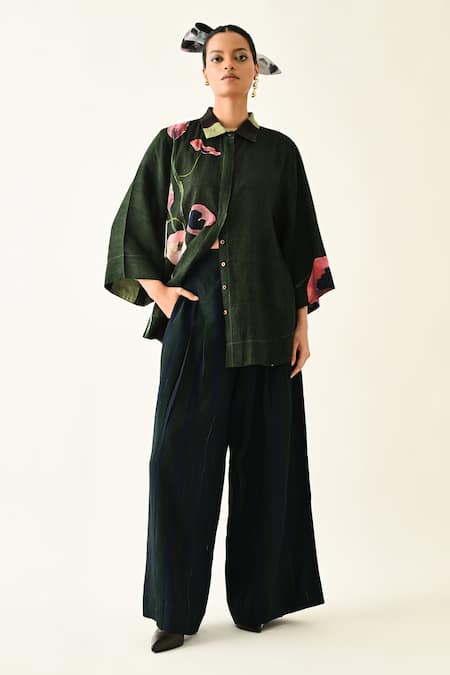 OFRIDA_Pink Cotton Collared Mossfield Ivy Printed Shirt _at_Aza_Fashions