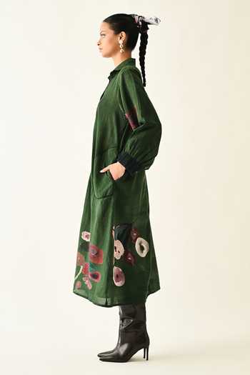 Buy_OFRIDA_Green Collared Mossfield Whim Midi Dress _Online_at_Aza_Fashions