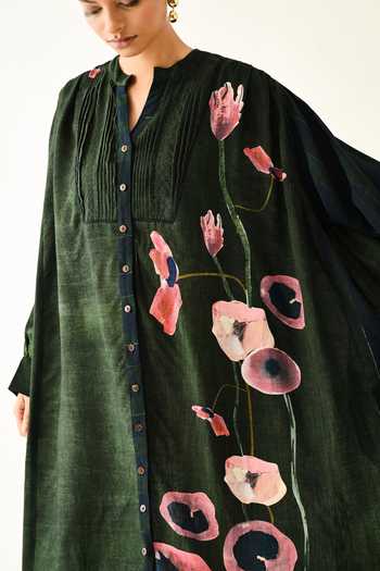 Buy_OFRIDA_Pink Mandarin Collar Mossfield Thristle Midi Dress 
