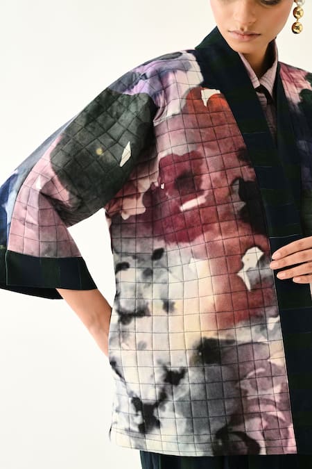 OFRIDA_Multi Color Cotton Shawl Neck Twilight Quilted Jacket _Online_at_Aza_Fashions