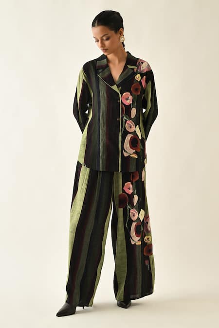 OFRIDA Moss Striped Pleated Pant 