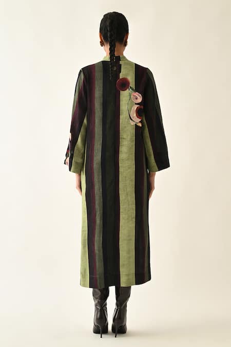 OFRIDA Moss Stripes A-Line Dress 