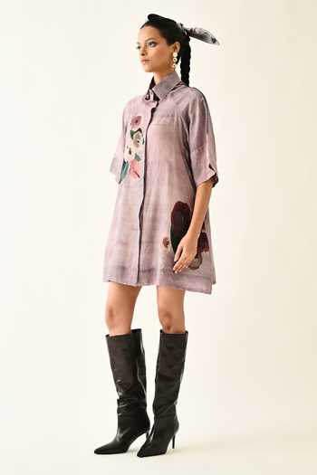 OFRIDA Lilac Collared Dusk Pink A-line Short Dress Online at Aza Fashions OFRIDA_Lilac Collared Dusk Pink A-line Short Dress _Online_at_Aza_Fashions