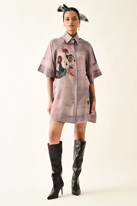 OFRIDA Dusk Pink A-Line Short Dress 